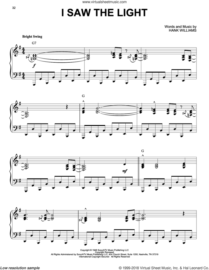 I Saw The Light (arr. Brent Edstrom) [Jazz version] sheet music for piano solo by Hank Williams, intermediate skill level