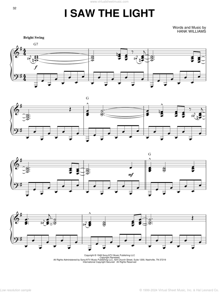 I Saw The Light (arr. Brent Edstrom) [Jazz version] sheet music for piano solo by Hank Williams, intermediate skill level