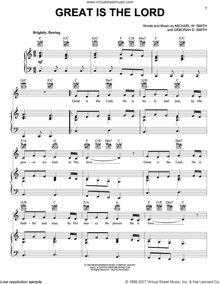 Great Is The Lord sheet music for voice, piano or guitar by Michael W. Smith and Deborah D. Smith, intermediate skill level
