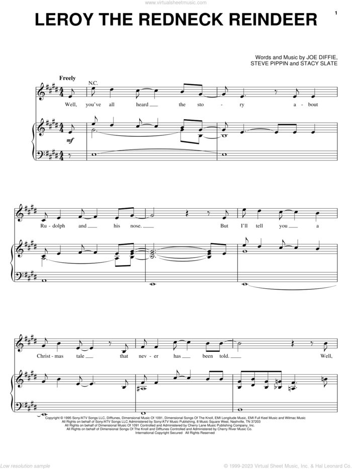 Leroy The Redneck Reindeer sheet music for voice, piano or guitar by Joe Diffie, Stacey Slate and Steve Pippin, intermediate skill level