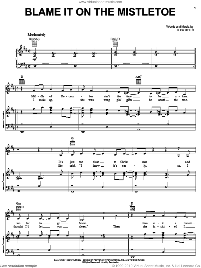 Blame It On The Mistletoe sheet music for voice, piano or guitar by Toby Keith, intermediate skill level