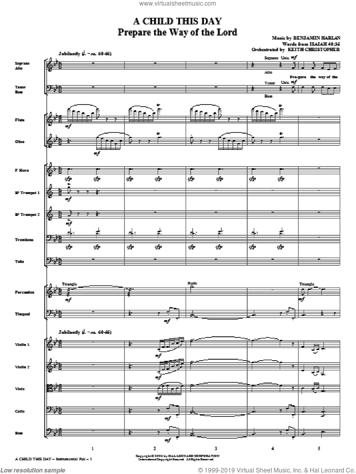 A Child This Day (complete set of parts) sheet music for orchestra/band (Orchestra) by Benjamin Harlan, Joseph S. Cook and Miscellaneous, intermediate skill level