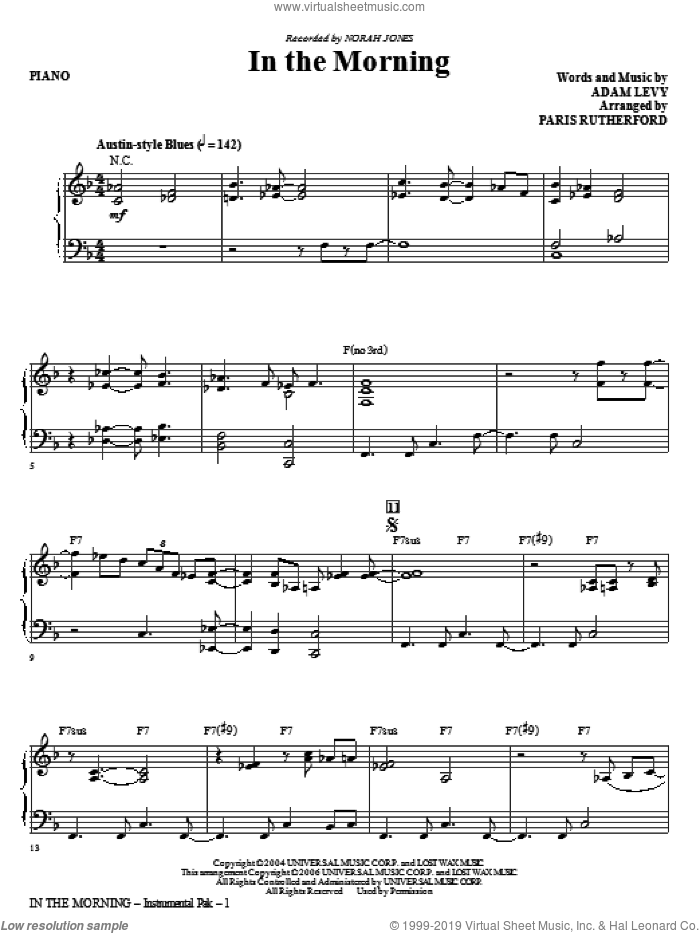 In The Morning (complete set of parts) sheet music for orchestra/band (Rhythm) by Paris Rutherford, Adam Levy and Norah Jones, intermediate skill level
