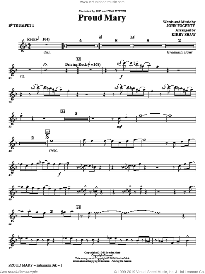 Proud Mary (complete set of parts) sheet music for orchestra/band by Kirby Shaw, Creedence Clearwater Revival, Ike & Tina Turner and John Fogerty, intermediate skill level