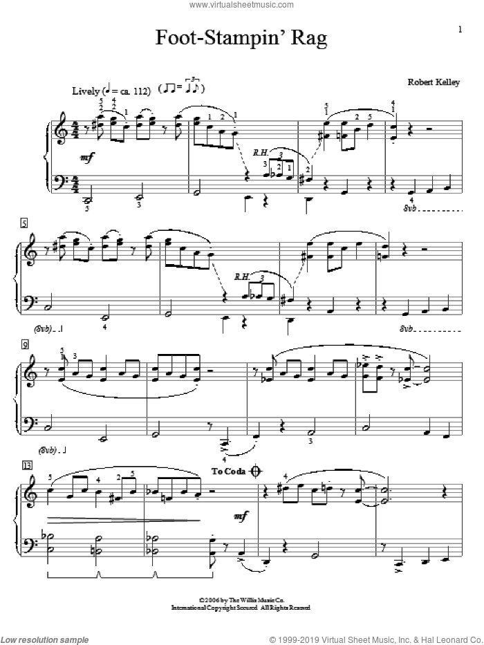 Foot-Stampin' Rag sheet music for piano solo (elementary) by Robert Kelley, beginner piano (elementary)