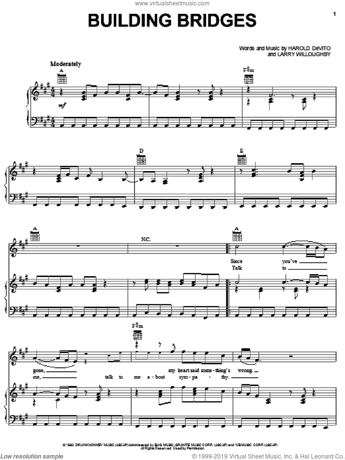 Building Bridges sheet music for voice, piano or guitar by Brooks & Dunn with Sheryl Crow & Vince Gill, Brooks & Dunn, Sheryl Crow, Vince Gill, Hank DeVito and Larry Willoughby, intermediate skill level