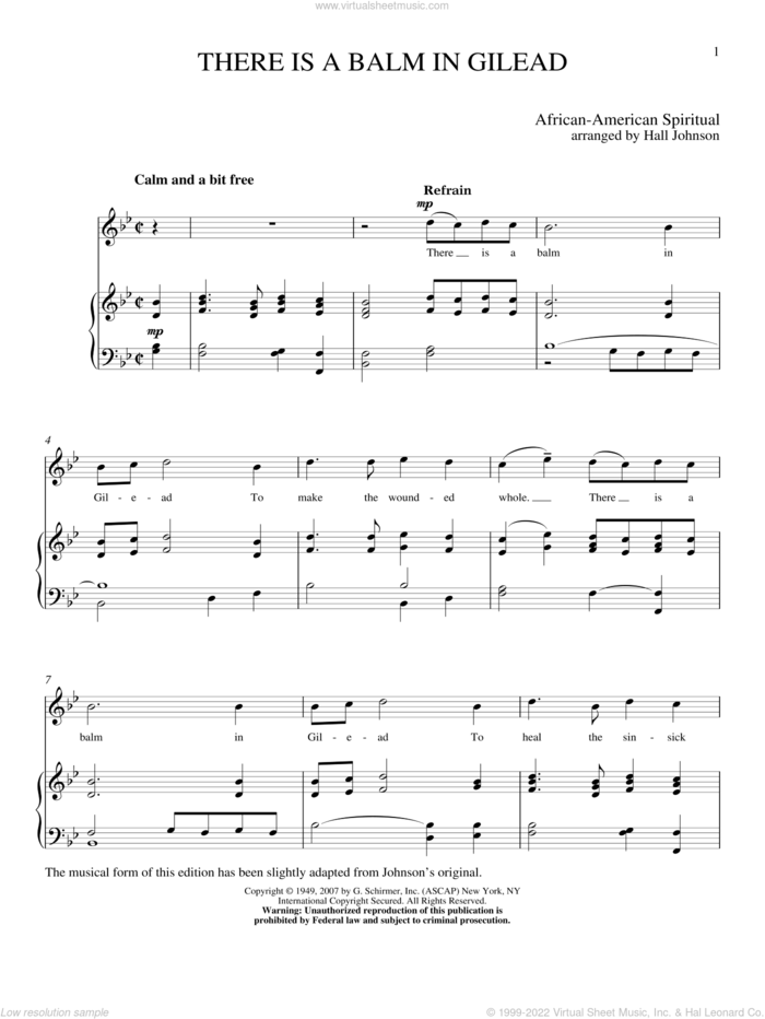 There Is A Balm In Gilead sheet music for voice and piano (High Voice) by Hall Johnson, classical score, intermediate skill level