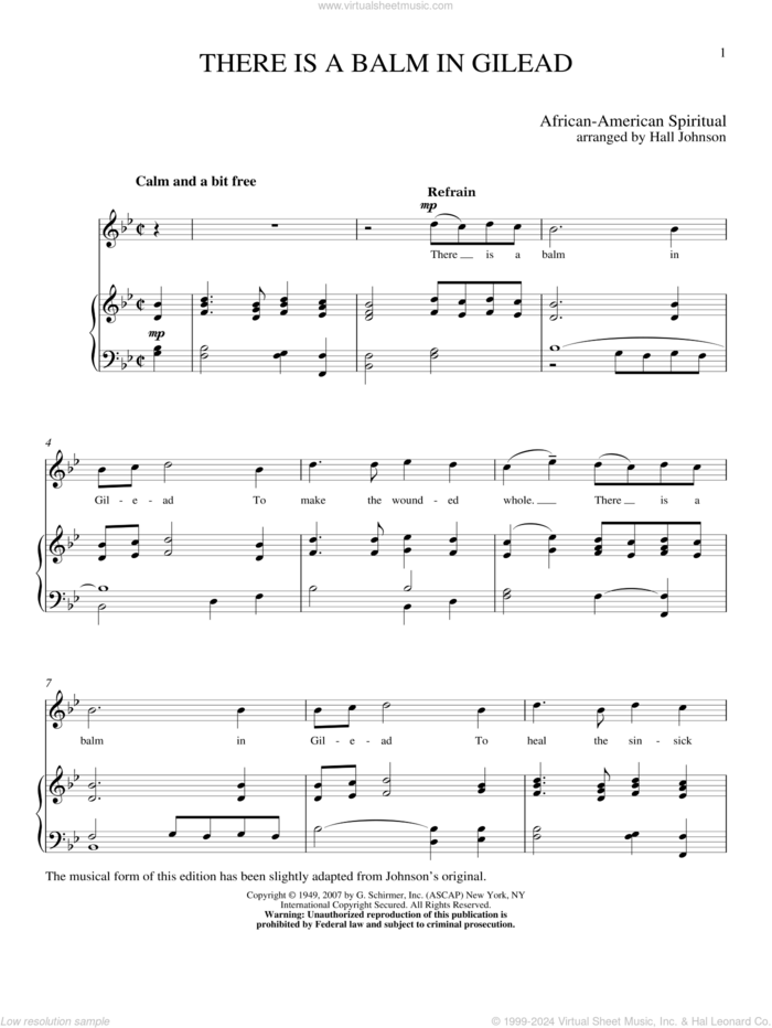 There Is A Balm In Gilead sheet music for voice and piano (High Voice) by Hall Johnson, classical score, intermediate skill level