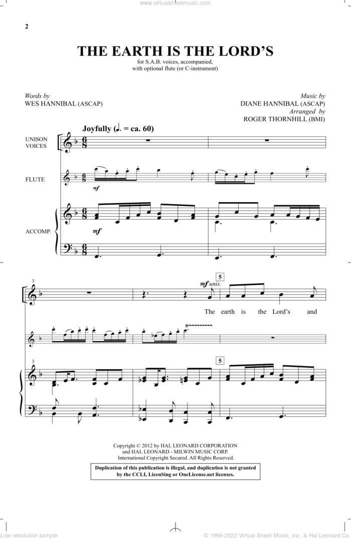 The Earth Is The Lord's sheet music for choir by Diane Hannibal, Roger Thornhill and Wes Hannibal, intermediate skill level