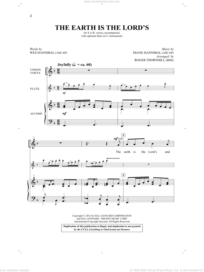 The Earth Is The Lord's sheet music for choir by Diane Hannibal, Roger Thornhill and Wes Hannibal, intermediate skill level