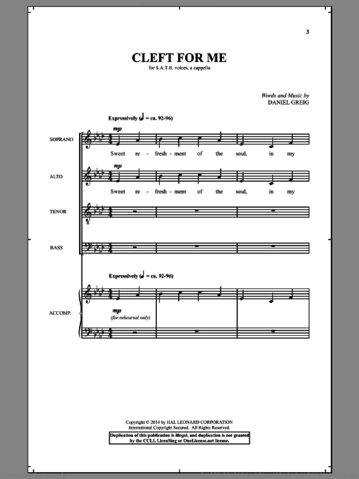 Cleft For Me sheet music for choir (SATB: soprano, alto, tenor, bass) by Daniel Greig, intermediate skill level