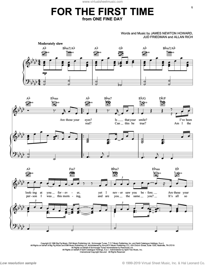 For The First Time sheet music for voice, piano or guitar by Kenny Loggins, Rod Stewart, Allan Rich, James Newton Howard and Jud Friedman, wedding score, intermediate skill level