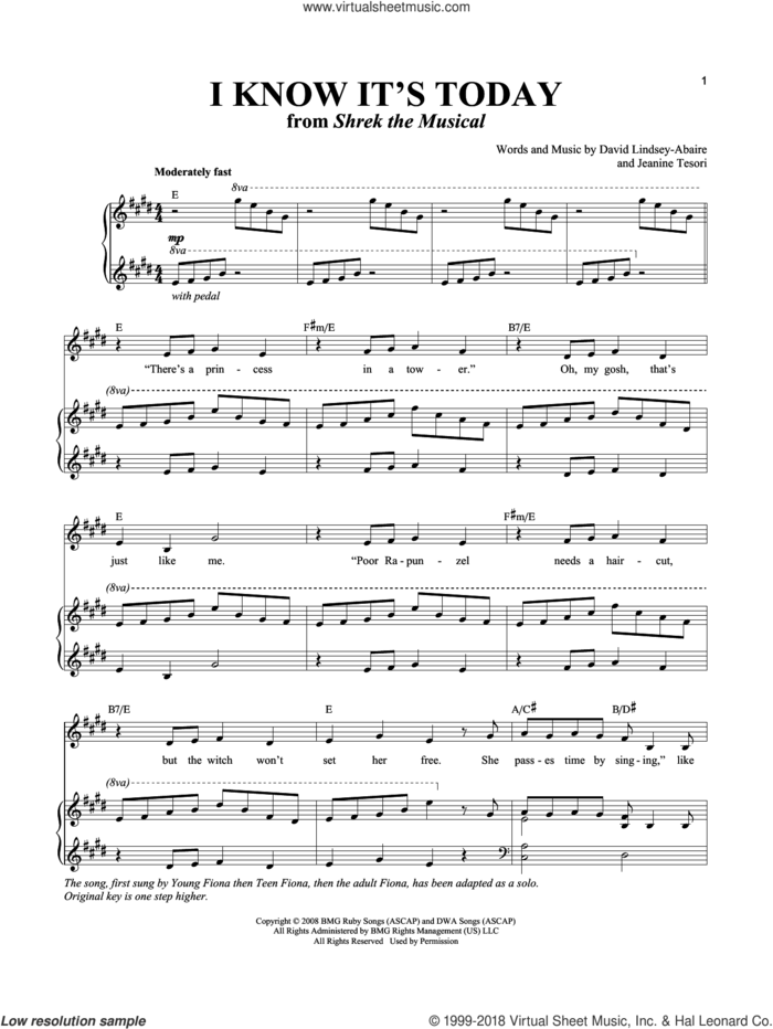 I Know It's Today (Young Fiona and Teen Fiona) sheet music for voice and piano by Jeanine Tesori and David Lindsay-Abaire, intermediate skill level