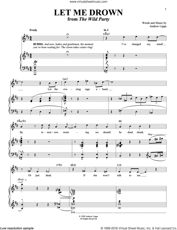 Let Me Drown sheet music for voice and piano by Andrew Lippa and Richard Walters, intermediate skill level