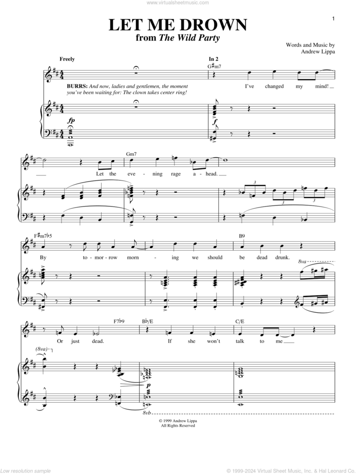 Let Me Drown sheet music for voice and piano by Andrew Lippa and Richard Walters, intermediate skill level