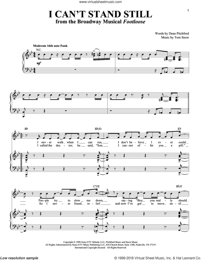I Can't Stand Still sheet music for voice and piano by Dean Pitchford, Richard Walters and Tom Snow, intermediate skill level