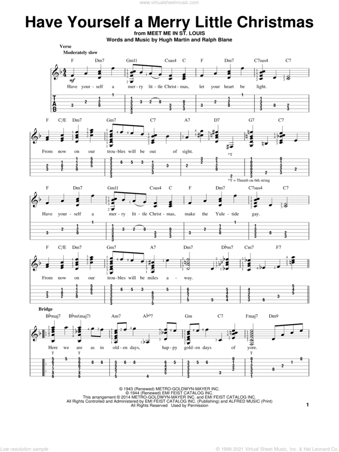 Have Yourself A Merry Little Christmas sheet music for guitar solo (easy tablature) by Hugh Martin and Ralph Blane, easy guitar (easy tablature)