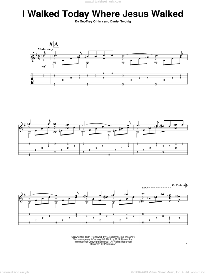 I Walked Today Where Jesus Walked sheet music for guitar solo by Daniel Twohig, intermediate skill level