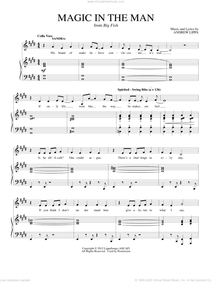 Magic In The Man sheet music for voice and piano by Andrew Lippa, intermediate skill level