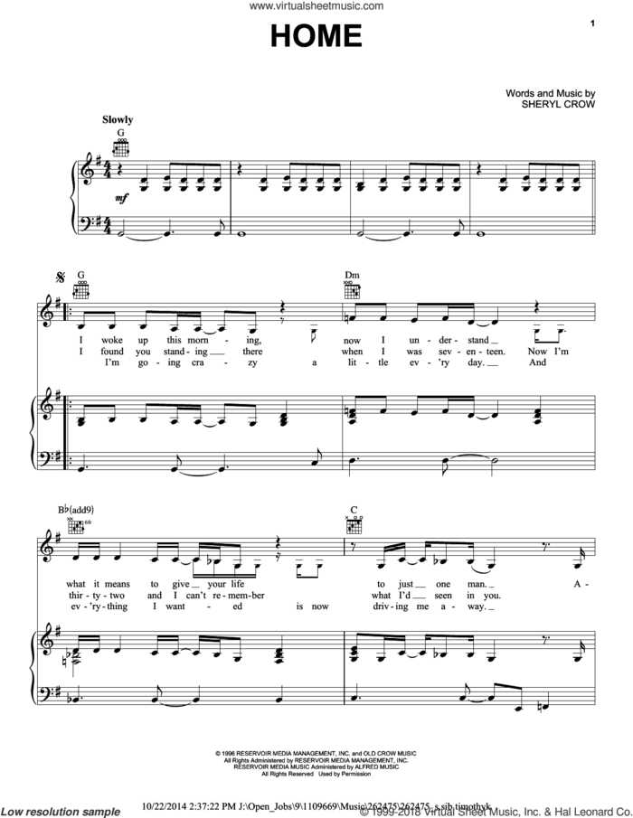Home sheet music for voice, piano or guitar by Sheryl Crow, intermediate skill level
