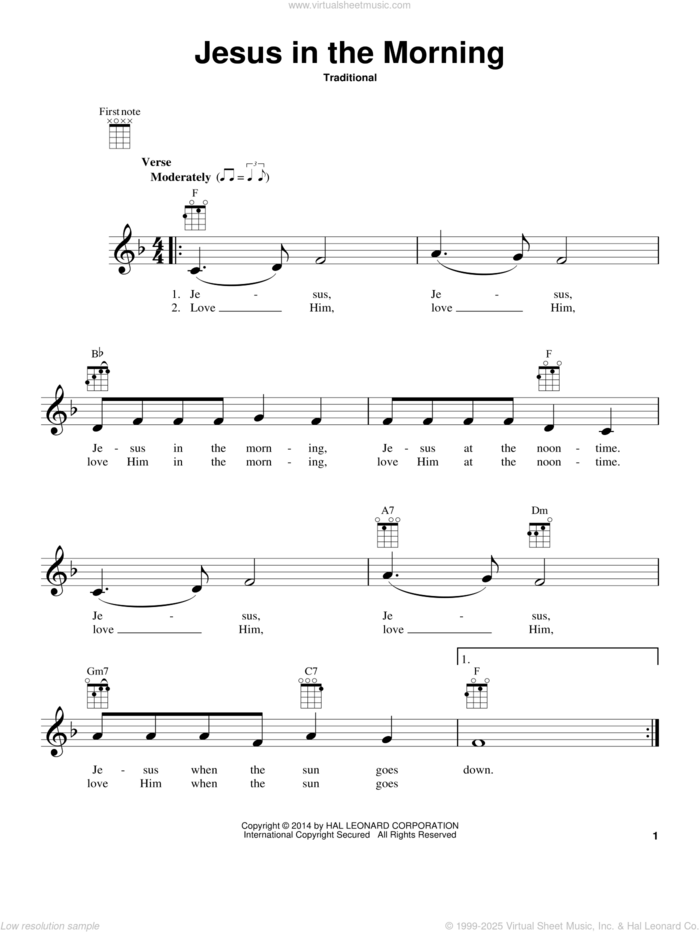 Jesus In The Morning sheet music for ukulele, intermediate skill level