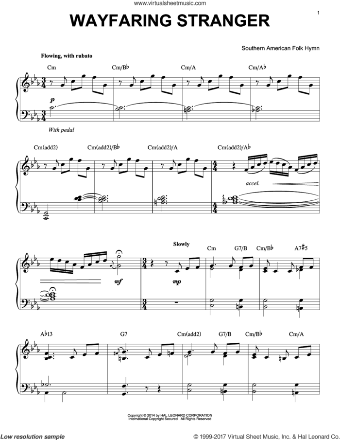 Wayfaring Stranger [Jazz version] (arr. Brent Edstrom) sheet music for piano solo, intermediate skill level