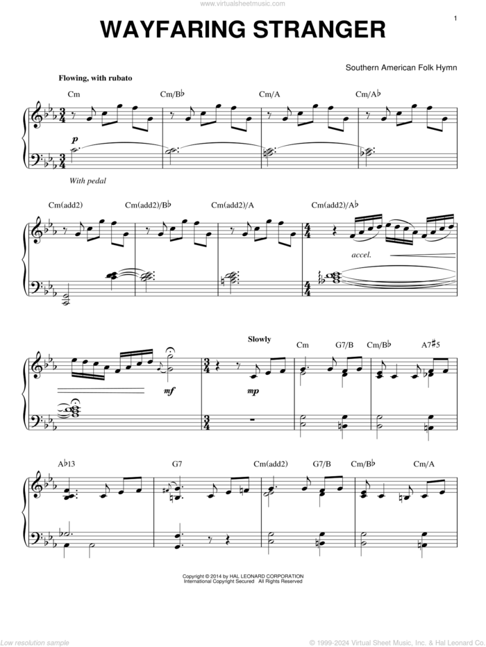 Wayfaring Stranger [Jazz version] (arr. Brent Edstrom) sheet music for piano solo, intermediate skill level