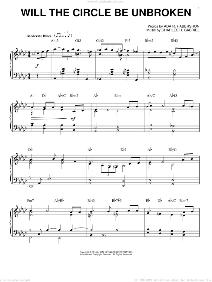 Will The Circle Be Unbroken [Jazz version] (arr. Brent Edstrom) sheet music for piano solo by Charles H. Gabriel and Ada R. Habershon, intermediate skill level