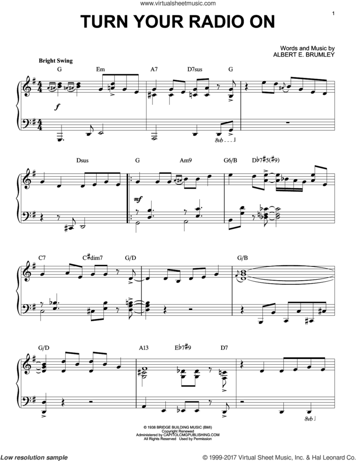 Turn Your Radio On [Jazz version] (arr. Brent Edstrom) sheet music for piano solo by Albert E. Brumley, intermediate skill level