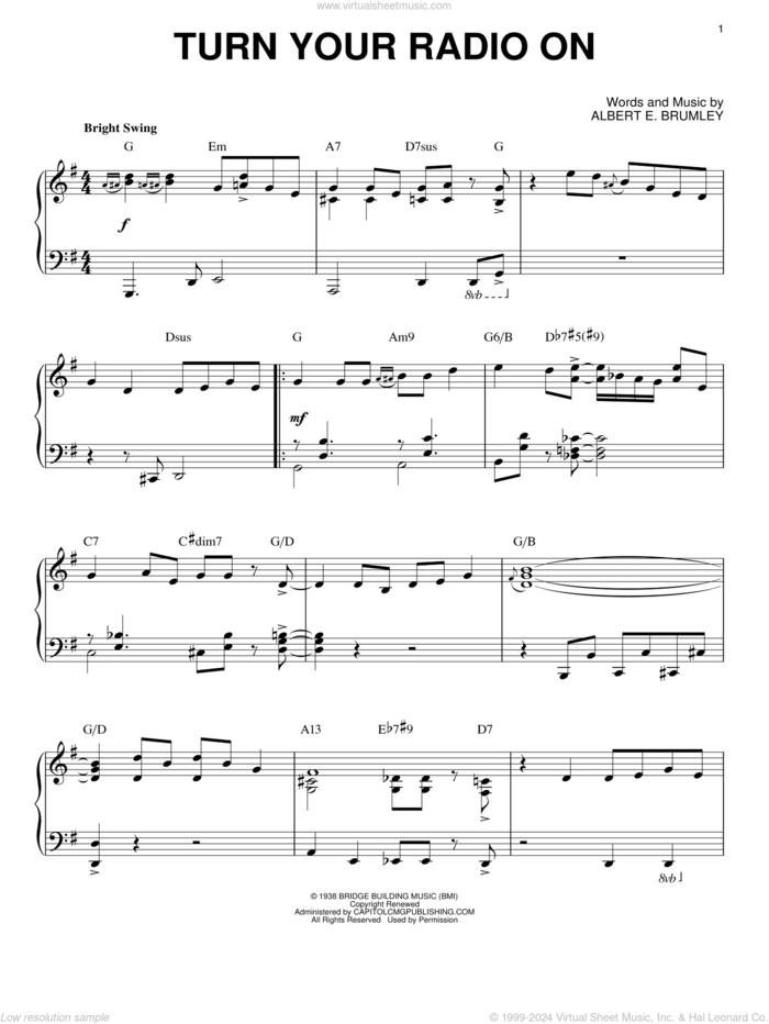 Turn Your Radio On [Jazz version] (arr. Brent Edstrom) sheet music for piano solo by Albert E. Brumley, intermediate skill level