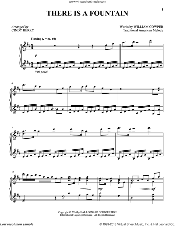 There Is A Fountain (arr. Brad Nix) sheet music for piano solo by Lowell Mason, Cindy Berry, Miscellaneous and William Cowper, intermediate skill level