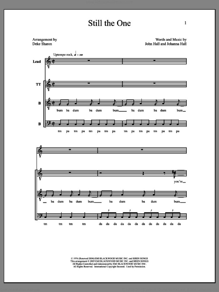 Still the One sheet music for choir (TTBB: tenor, bass) by Deke Sharon, Anne Raugh, Johanna Hall and John Hall, intermediate skill level
