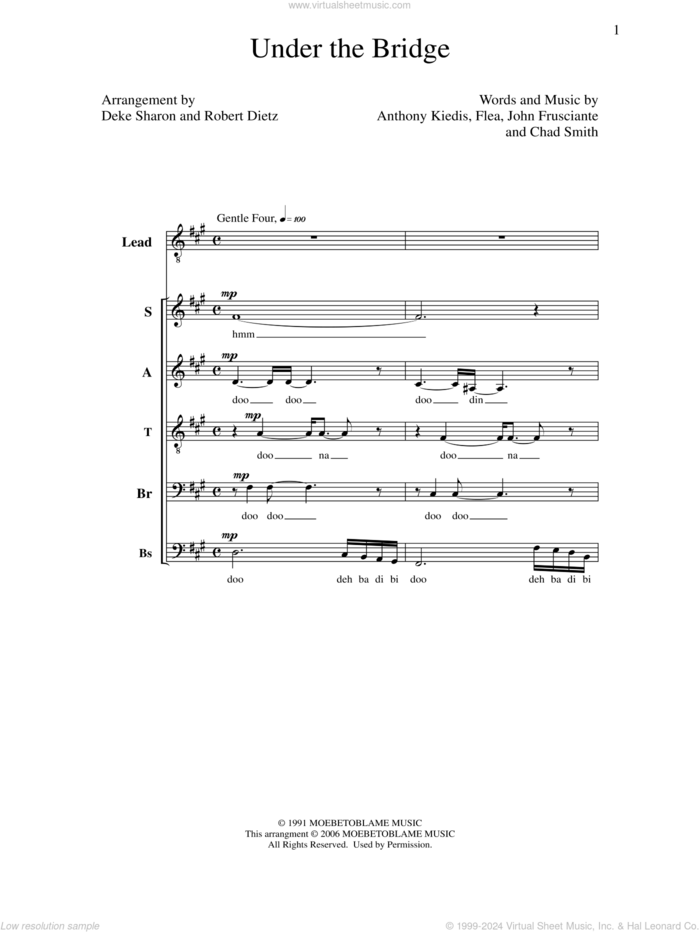 Under The Bridge sheet music for choir (SATBB) by Deke Sharon, Anne Raugh, Anthony Kiedis, Chad Smith, Flea, John Frusciante and Robert Dietz, intermediate skill level