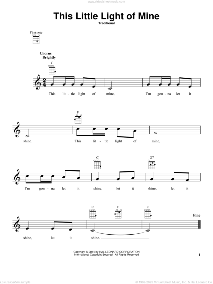 This Little Light Of Mine sheet music for ukulele, intermediate skill level