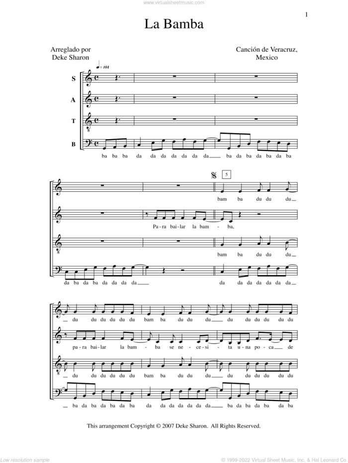 La Bamba sheet music for choir (SATB: soprano, alto, tenor, bass) by Deke Sharon and Anne Raugh, intermediate skill level