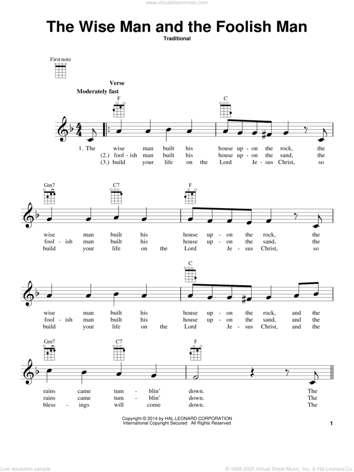 The Wise Man And The Foolish Man sheet music for ukulele, intermediate skill level