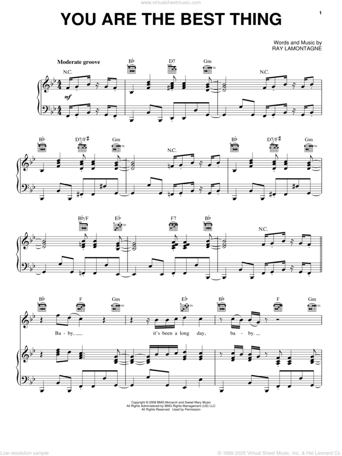 You Are The Best Thing sheet music for voice, piano or guitar by Ray LaMontagne, intermediate skill level