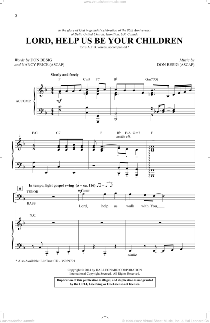 Lord, Help Us Be Your Children sheet music for choir (SATB: soprano, alto, tenor, bass) by Don Besig and Nancy Price, intermediate skill level
