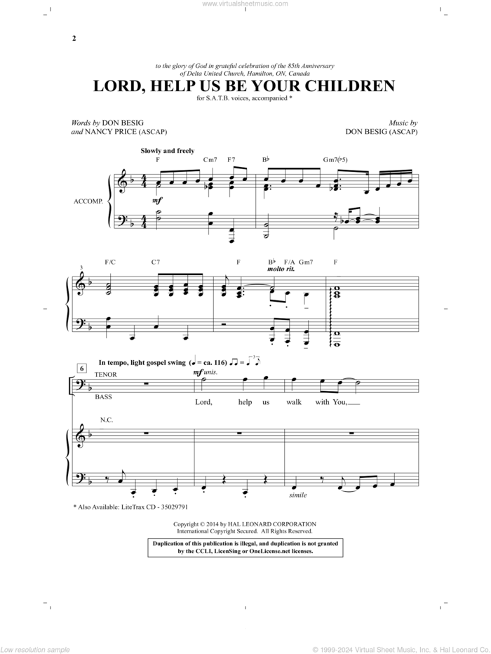 Lord, Help Us Be Your Children sheet music for choir (SATB: soprano, alto, tenor, bass) by Don Besig and Nancy Price, intermediate skill level