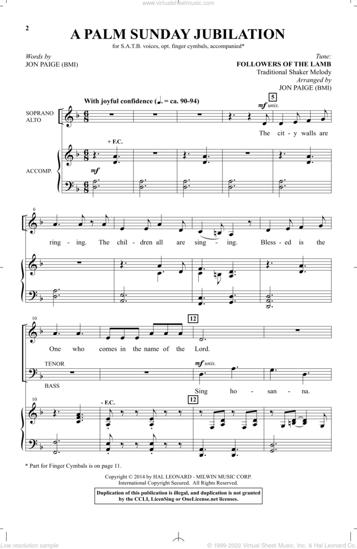 A Palm Sunday Jubilation sheet music for choir by Jon Paige, intermediate skill level
