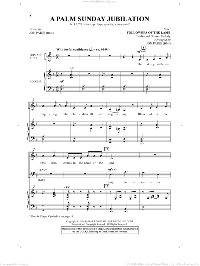 A Palm Sunday Jubilation sheet music for choir by Jon Paige, intermediate skill level