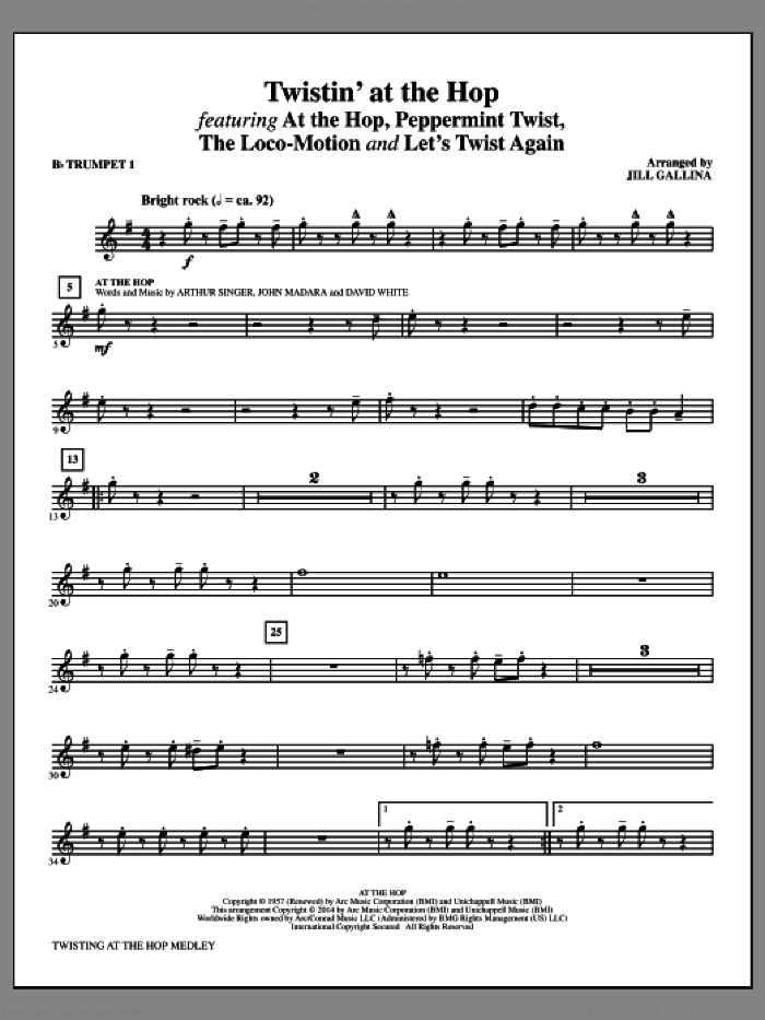 Twistin' at the Hop (complete set of parts) sheet music for orchestra/band by Jill Gallina, Arthur Singer, Danny & The Juniors, David White and John Madara, intermediate skill level