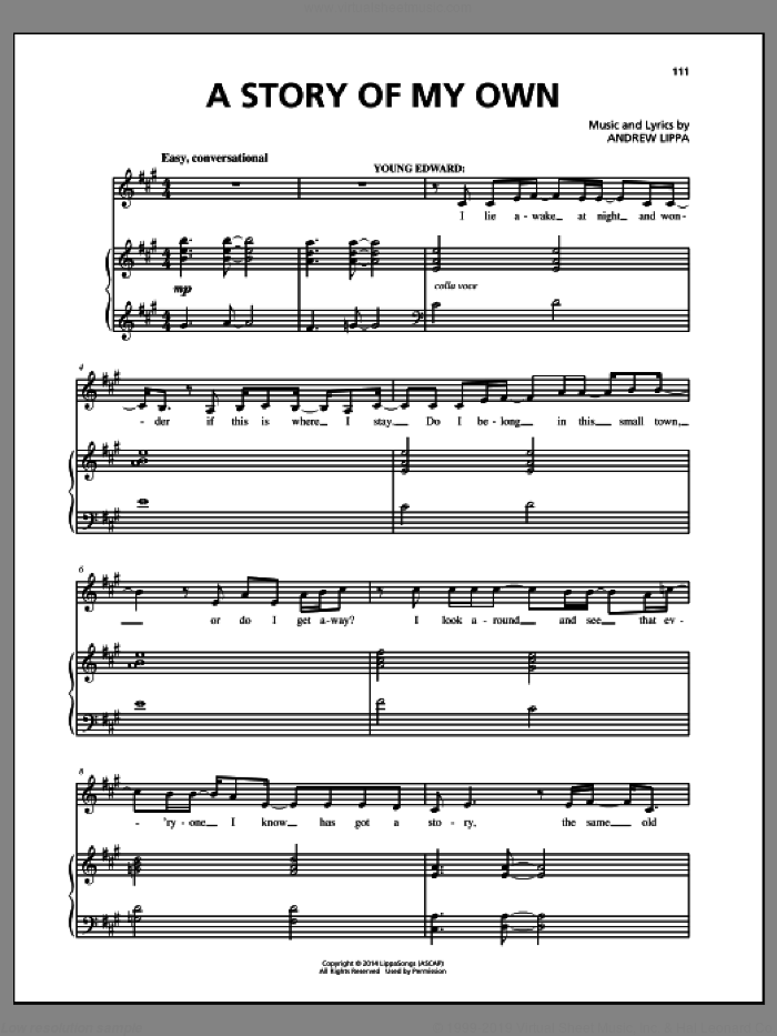 A Story Of My Own sheet music for voice, piano or guitar by Andrew Lippa and John August, intermediate skill level
