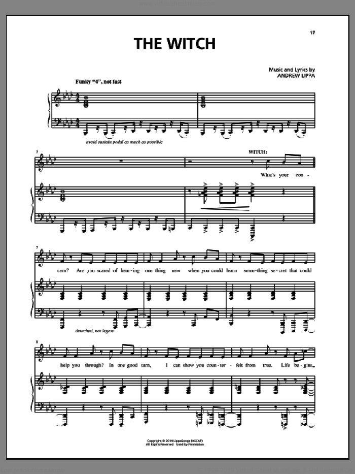 The Witch sheet music for voice, piano or guitar by Andrew Lippa and John August, intermediate skill level