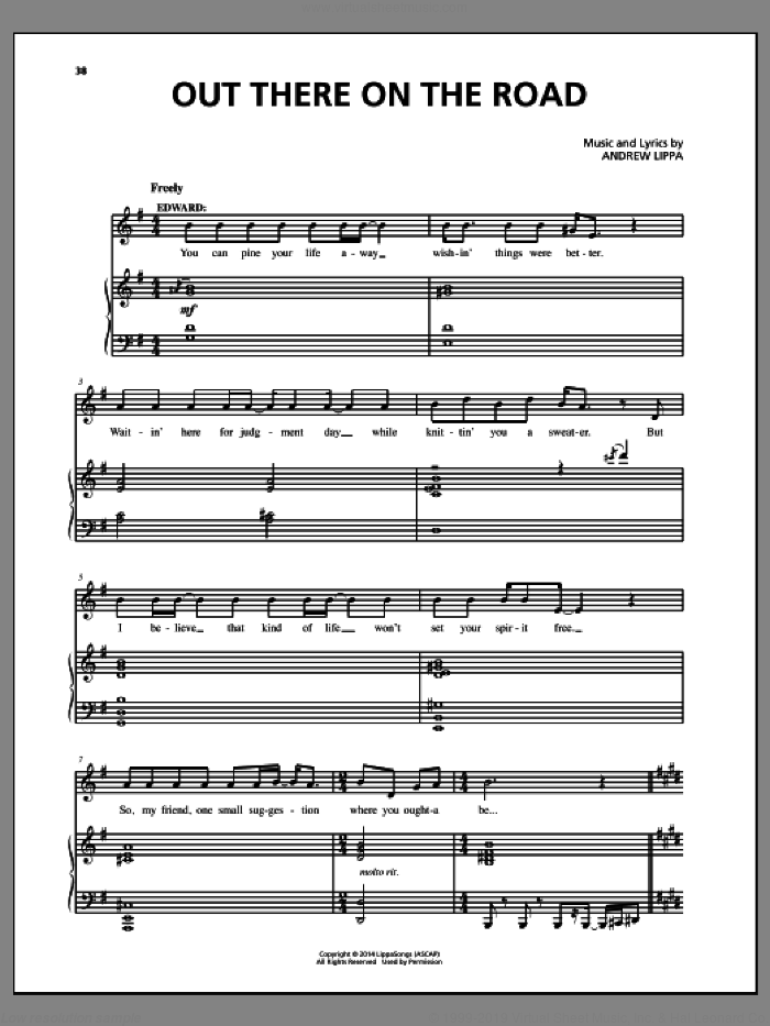 Out There On The Road sheet music for voice, piano or guitar by Andrew Lippa and John August, intermediate skill level