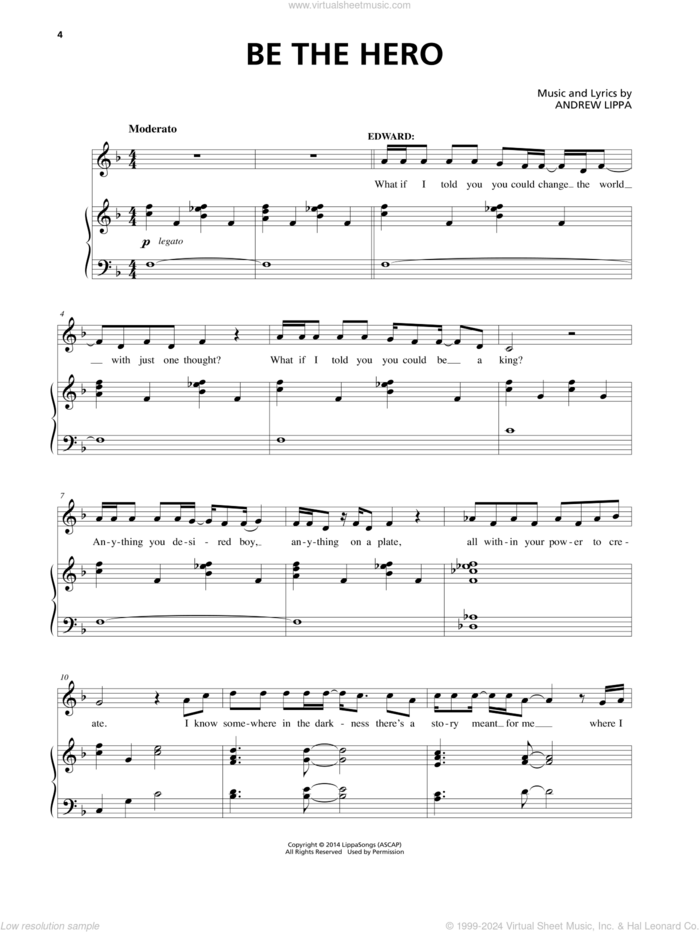Be The Hero sheet music for voice, piano or guitar by Andrew Lippa and John August, intermediate skill level