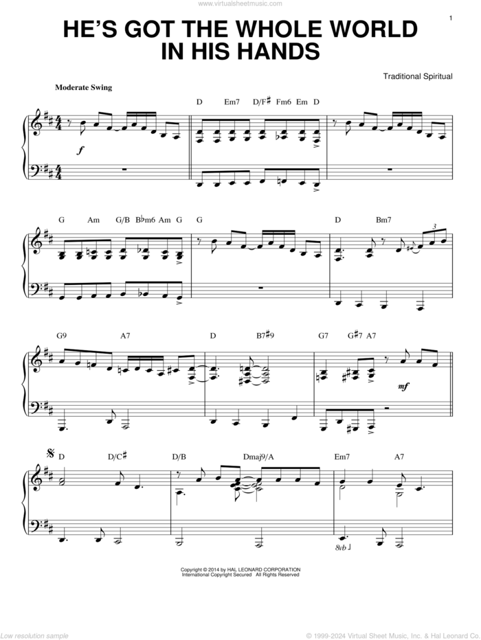 He's Got The Whole World In His Hands [Jazz version] (arr. Brent Edstrom) sheet music for piano solo  and Brent Edstrom, intermediate skill level