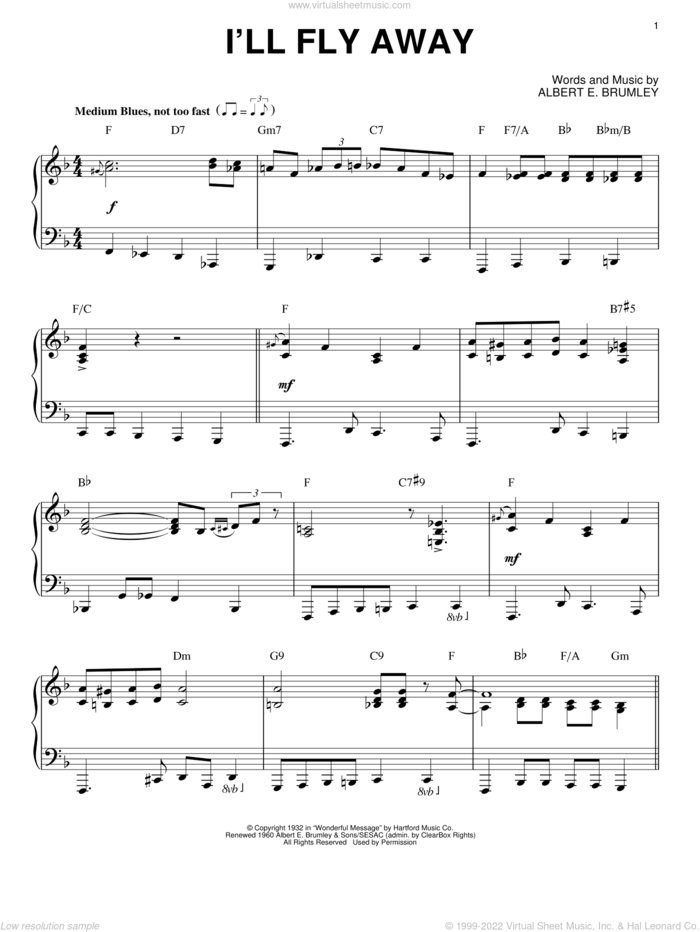 I'll Fly Away [Jazz version] (arr. Brent Edstrom) sheet music for piano solo by Albert E. Brumley, intermediate skill level