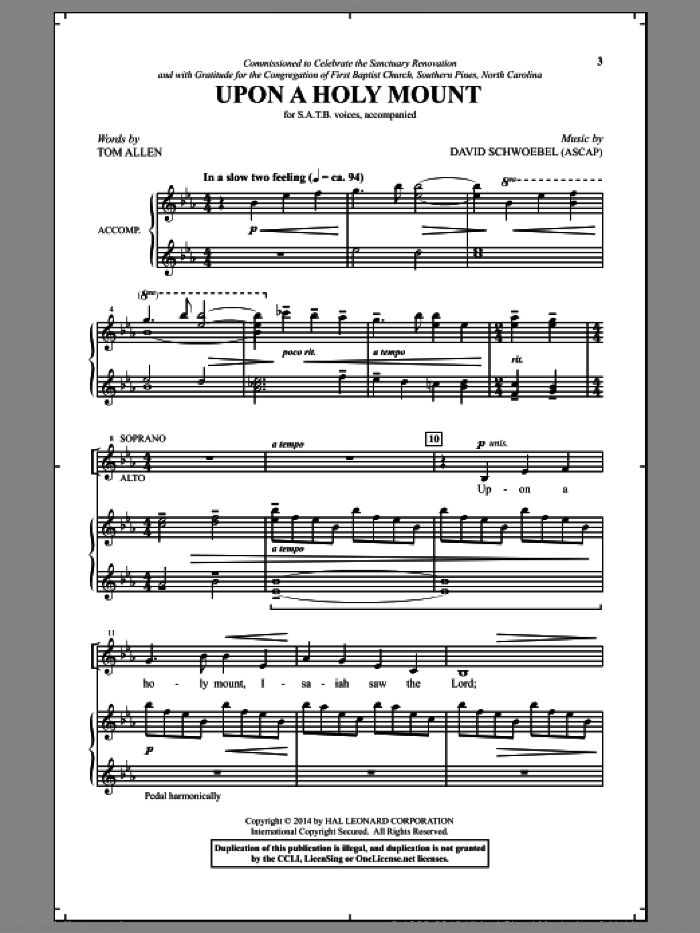 Upon A Holy Mount sheet music for choir (SATB: soprano, alto, tenor, bass) by David Schwoebel and Tom Allen, intermediate skill level