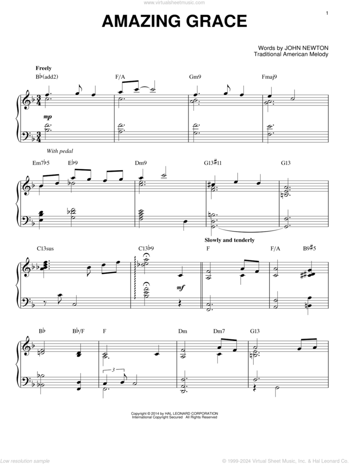 Amazing Grace [Jazz version] (arr. Brent Edstrom) sheet music for piano solo by John Newton, Edwin O. Excell and Miscellaneous, wedding score, intermediate skill level